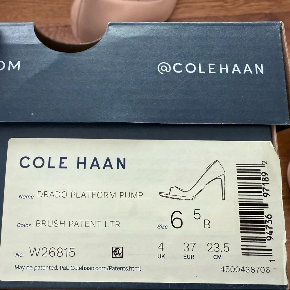 Cole Haan Dorado Platform Pump Blush Peep Toe Patent Leather Heels size 6.5